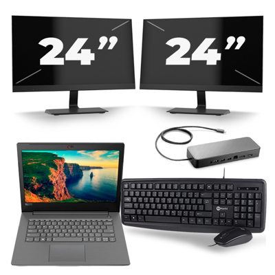 Lenovo V330-14IKB - Intel Core i3-8e Generatie - 14 inch - 8GB RAM - 256GB SSD - Windows 11 + 2x 24 inch Monitor