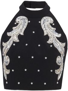 Balmain haut crop Baroque à broderies - Noir