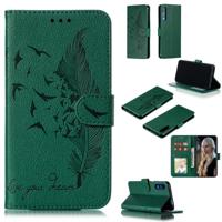 Feather patroon Litchi textuur horizontale Flip lederen draagtas met portemonnee & houder & kaartsleuven voor Huawei Honor 9X Pro (groen)