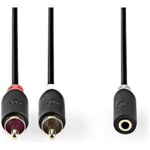 Stereo-Audiokabel | 2x RCA Male | 3,5 mm Female | Verguld | 1.00 m | Rond | Antraciet | Doos