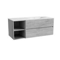 Storke Edge zwevend badmeubel 130 x 52 cm beton donkergrijs met Mata asymmetrisch rechtse wastafel in solid surface mat wit