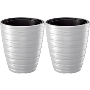 Plantenpot/bloempot Amazing - 2x - buiten/binnen - kunststof - wit - D30 x H33 cm