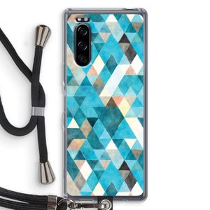 Gekleurde driehoekjes blauw: Sony Xperia 5 Transparant Hoesje met koord