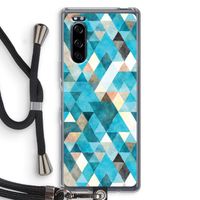 Gekleurde driehoekjes blauw: Sony Xperia 5 Transparant Hoesje met koord