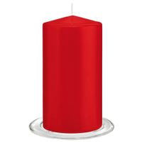 Trend Candles - Stompkaarsen met glazen onderzetters set van 2x stuks - helder rood 8 x 15 cm