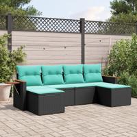 6-delige Loungeset met kussens poly rattan zwart