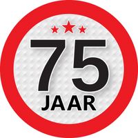 75 jaar versiering ronde sticker 9 cm - thumbnail