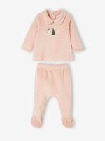 Fluwelen babypyjama in 2 delen voor Kerstmis roze (poederkleur) - thumbnail