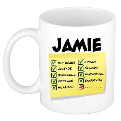 Naam mok Jamie - wit - top gozer - keramiek - 300 ml - cadeau collega beker Naam mok Jamie - wit - top gozer - keramiek - 300 ml - cadeau collega beker