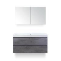 Maxx XL Badmeubelset 120 cm - Beton Antraciet - Wastafel Just Enkel Zonder kraangat - met Spiegelkast