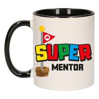 Cadeau koffie/thee mok voor mentor/leraar - zwart - super mentor - keramiek - 300 ml   -