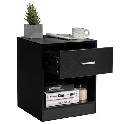 45 x 42,5 x 55 cm Modern Nachtkastje Bijzettafel met Lade en Open Vak Metalen Handvat Schuif 4 Anti-Slip Pads Zwart