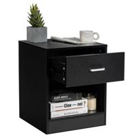 45 x 42,5 x 55 cm Modern Nachtkastje Bijzettafel met Lade en Open Vak Metalen Handvat Schuif 4 Anti-Slip Pads Zwart