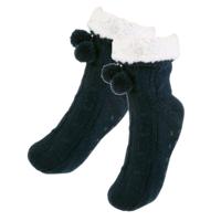 Fleece huissokken/slofsokken - dames - blauw - warme voering - comfortabel - gebereid