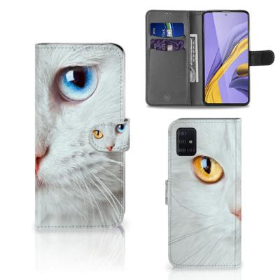 Samsung Galaxy A51 | Telefoonhoesje | Met pasjeshouder | Witte Kat