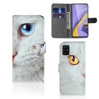 Samsung Galaxy A51 | Telefoonhoesje | Met pasjeshouder | Witte Kat