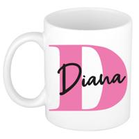 Naam mok Diana - roze - wit - keramiek - 300 ml - verjaardag/cadeau beker Naam mok Diana - roze - wit - keramiek - 300 ml - verjaardag/cadeau beker