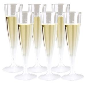 Goldplast champagneglas - 2x - 6stuks - met losse voet - 100ml - transparant - kunststof