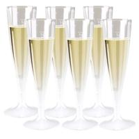 Goldplast champagneglas - 2x - 6stuks - met losse voet - 100ml - transparant - kunststof