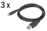 Digitus USB-kabel USB 2.0 USB-C stekker, USB-A stekker 1.00 m Zwart Afgeschermd, Afgeschermd (dubbel) AK-880903-010-S - thumbnail