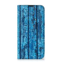 iPhone 14 Book Wallet Case Wood Blue - thumbnail