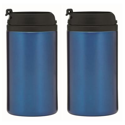 Thermosbeker/warmhoudbeker Koffie To Go - 2x - metallic blauw - 290 ml - dubbelwandig - met schroefd Thermosbeker/warmhoudbeker Koffie To Go - 2x - metallic blauw - 290 ml - dubbelwandig - met schroefd