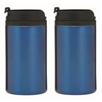 Thermosbeker/warmhoudbeker Koffie To Go - 2x - metallic blauw - 290 ml - dubbelwandig - met schroefd