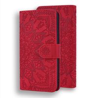 iPhone 14 Pro hoesje - Bookcase - Pasjeshouder - Portemonnee - Mandalapatroon - Kunstleer - Rood - thumbnail