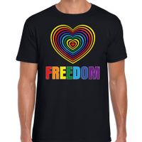 Regenboog hart Freedom gay pride zwart t-shirt voor heren - thumbnail