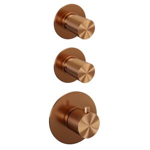 Regendoucheset Inbouw Brauer Copper Carving Thermostatisch 20cm met Wandarm, Glijstang en Handdouche Staaf Losse Stopkranen Geborsteld Koper