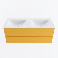 MONDIAZ VICA 120cm badmeubel onderkast Ocher 2 lades. Wastafel CLOUD dubbel 2 kraangaten, kleur Talc.