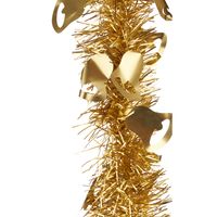 Lametta kerstslingers - 2x - goud - folie - 200 x 12 cm - met kerstklokjes - thumbnail