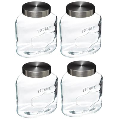 4x stuks voorraadbussen/voorraadpotten 1L glas met RVS deksel