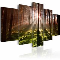 Schilderij - Stilte van de Herfst, 5luik , groen bruin ,  premium print op canvas