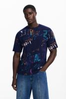 T-shirt met korte mouwen en lettering - BLUE - XL
