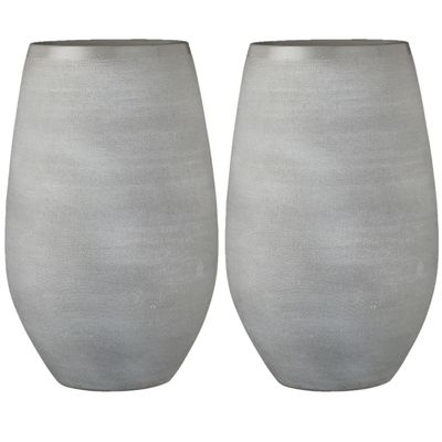 Set van 2x stuks bloempotten vazen lichtgrijs keramiek voor bloemen/planten H40 x D26 cm