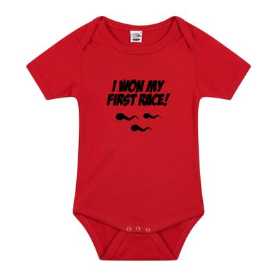 I won my first race cadeau baby rompertje rood jongen/meisje