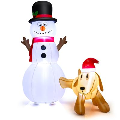 180 cm Opblaasbare Sneeuwman met Schattige Hond Opblaasbare Kerstsneeuwman