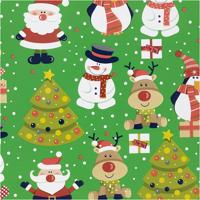 Inpakpapier, Kerstman, kerstboom, kerstcadeau, rendier, sneeuwpop en pinguïn, B: 50 cm, 80 gr, groen, 100 m/ 1 rol