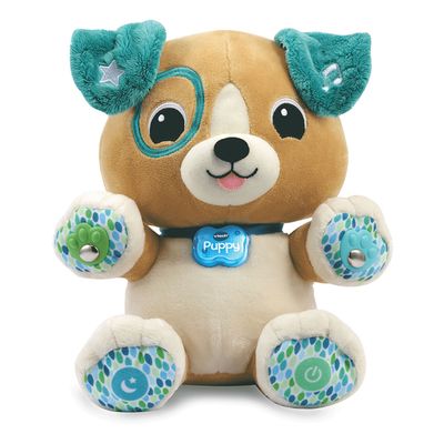 VTech knuffel mijn interactieve puppy pluche bruin turquoise