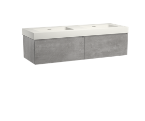 Storke Edge zwevend badmeubel 150 x 52 cm beton donkergrijs met Mata High dubbele wastafel in mat witte solid surface