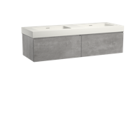 Storke Edge zwevend badmeubel 150 x 52 cm beton donkergrijs met Mata High dubbele wastafel in mat witte solid surface