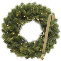 Kerstkrans 40 cm - groen met led - met gouden hanger/ophanghaak - kerstversiering - thumbnail