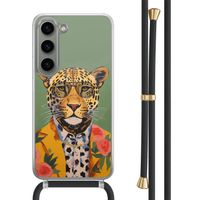 Samsung Galaxy S23 hoesje met zwart koord - Luipaard hipster