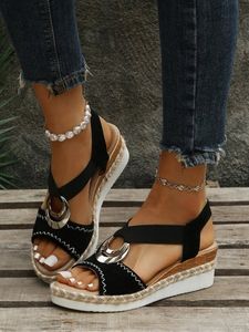 Metal Woven Wedge Platform Roman Sandals