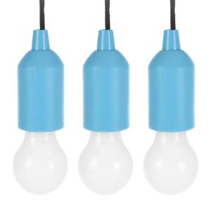 Treklamp LED licht - 3x - kunststof - blauw - 15 cm - met koord van 90 cm