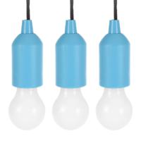 Treklamp LED licht - 3x - kunststof - blauw - 15 cm - met koord van 90 cm - thumbnail