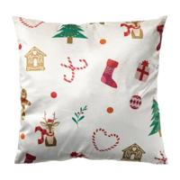 Kerstkussen skiën - beige/multikleur - 45x45 cm