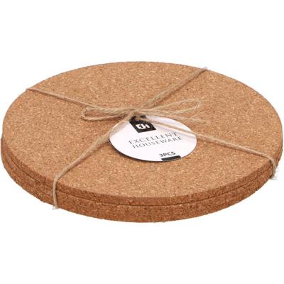 Ronde pannen onderzetters - kurk - 3x stuks - D19 cm x H6 mm - hete pannen en schalen