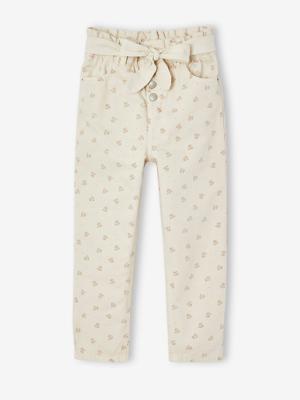 Paperbag broek voor meisjes met sjaal-riem met bloemen vanille